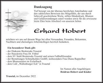 Traueranzeige von Erhard Hobert von Südthüringer Presse