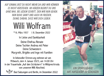 Traueranzeige von Wilhelm Wolfram von Südthüringer Presse