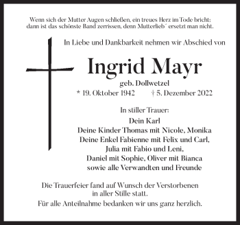 Traueranzeige von Ingrid Mayr von Frankenpost