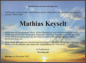 Traueranzeige von Mathias Keyselt von Südthüringer Presse