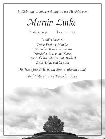 Traueranzeige von Martin Linke von Südthüringer Presse