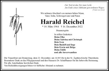 Traueranzeige von Harald Reichel von Frankenpost