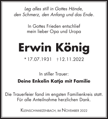 Traueranzeige von Erwin König von Frankenpost