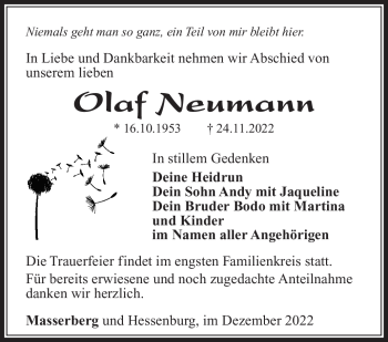 Traueranzeige von Olaf Neumann von Südthüringer Presse