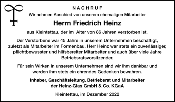 Traueranzeige von Friedrich Heinz von Neue Presse Coburg
