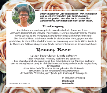 Traueranzeige von Rommy Beez von Südthüringer Presse