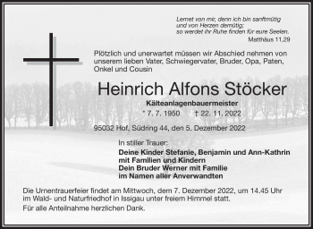Traueranzeige von Heinrich Stöcker von Frankenpost