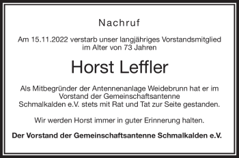 Traueranzeige von Horst Leffler von Südthüringer Presse