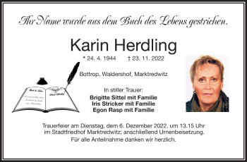 Traueranzeige von Karin Herdling von Frankenpost