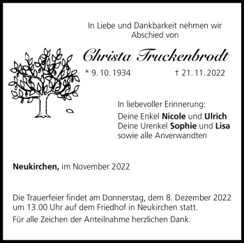 Traueranzeige von Christa Truckenbrodt von Neue Presse Coburg