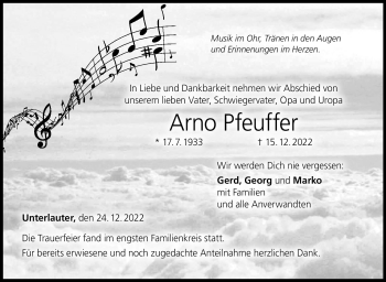 Traueranzeige von Arno Pfeuffer von Neue Presse Coburg