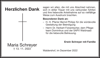 Traueranzeige von Maria Schreyer von Frankenpost