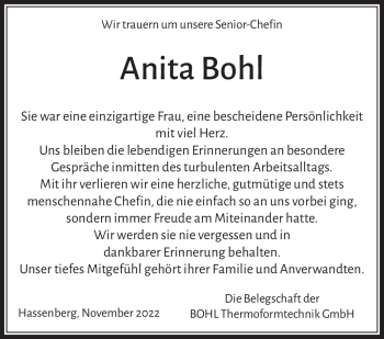 Traueranzeige von Anita Bohl von Neue Presse Coburg