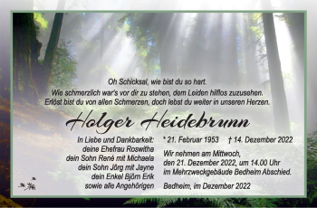Traueranzeige von Holger Heidebrunn von Südthüringer Presse