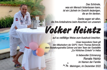 Traueranzeige von Volker Heintz von Südthüringer Presse