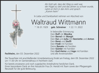Traueranzeige von Waltraud Wittmann von Neue Presse Coburg