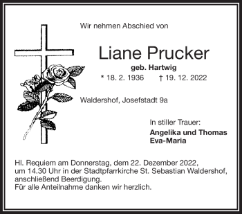 Traueranzeige von Liane Prucker von Frankenpost