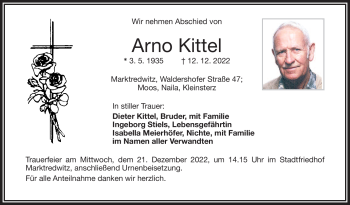 Traueranzeige von Arno Kittel von Frankenpost