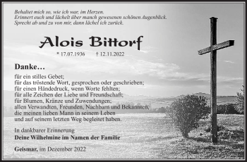 Traueranzeige von Alois Bittorf von Südthüringer Presse