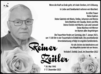 Traueranzeige von Reiner Zeitler von Südthüringer Presse