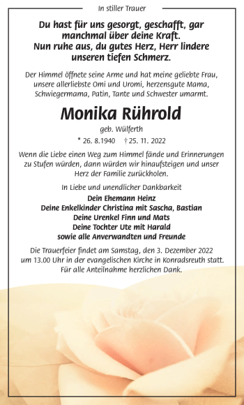 Traueranzeige von Monika Rührold von Frankenpost