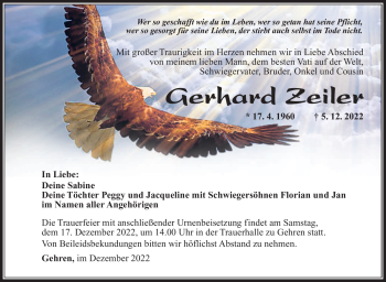Traueranzeige von Gerhard Zeiler von Südthüringer Presse