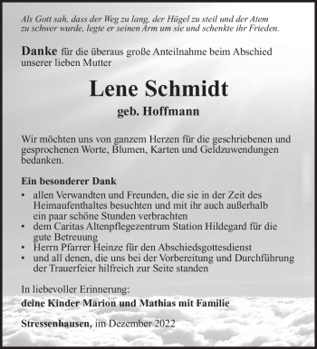 Traueranzeige von Lene Schmidt von Südthüringer Presse
