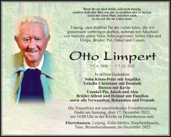 Traueranzeige von Otto Limpert von Südthüringer Presse
