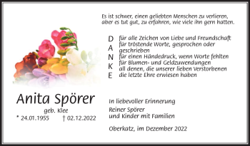 Traueranzeige von Anita Spörer von Südthüringer Presse