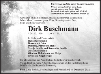 Traueranzeige von Dirk Buschmann von Südthüringer Presse
