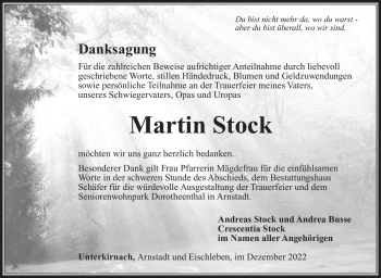 Traueranzeige von Martin Stock von Südthüringer Presse