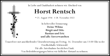 Traueranzeige von Horst Rentsch von Frankenpost