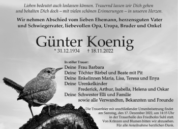 Traueranzeige von Günter Koenig von Südthüringer Presse