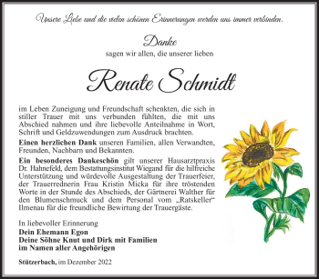 Traueranzeige von Renate Schmidt von Südthüringer Presse