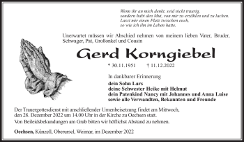 Traueranzeige von Gerd Korngiebel von Südthüringer Presse