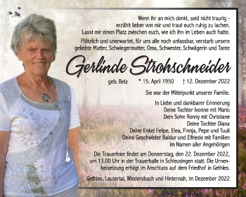 Traueranzeige von Gerlinde Strohschneider von Südthüringer Presse