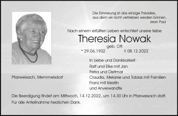 Traueranzeige von Theresia Nowak von Neue Presse Coburg