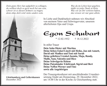 Traueranzeige von Egon Schubarth von Südthüringer Presse