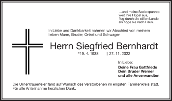 Traueranzeige von Siegfried Bernhardt von Frankenpost