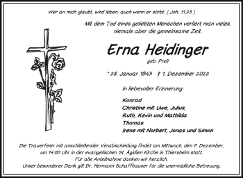 Traueranzeige von Erna Heidinger von Frankenpost