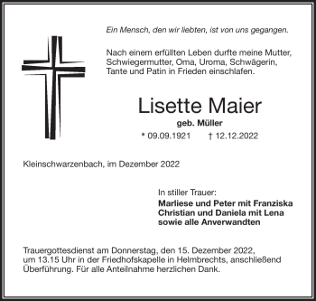 Traueranzeige von Lisette Maier von Frankenpost