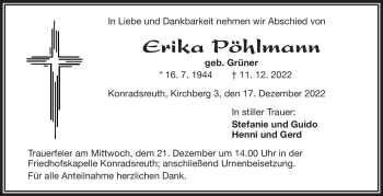 Traueranzeige von Erika Pöhlmann von Frankenpost
