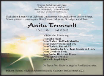Traueranzeige von Anita Tresselt von Südthüringer Presse