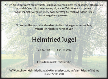 Traueranzeige von Helmfried Jugel von Neue Presse Coburg