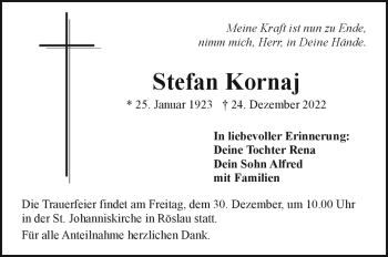 Traueranzeige von Stefan Kornaj von Frankenpost