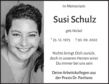 Traueranzeige von Susi Schulz von Neue Presse Coburg