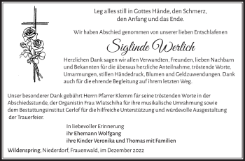 Traueranzeige von Siglinde Werlich von Südthüringer Presse