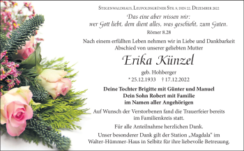 Traueranzeige von Erika Künzel von Frankenpost
