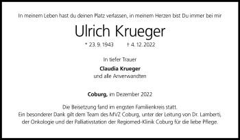 Traueranzeige von Ulrich Kueger von Neue Presse Coburg