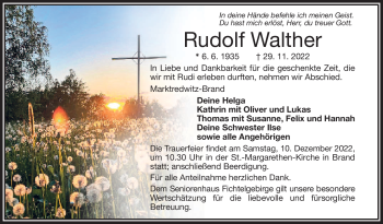 Traueranzeige von Rudolf Walther von Frankenpost